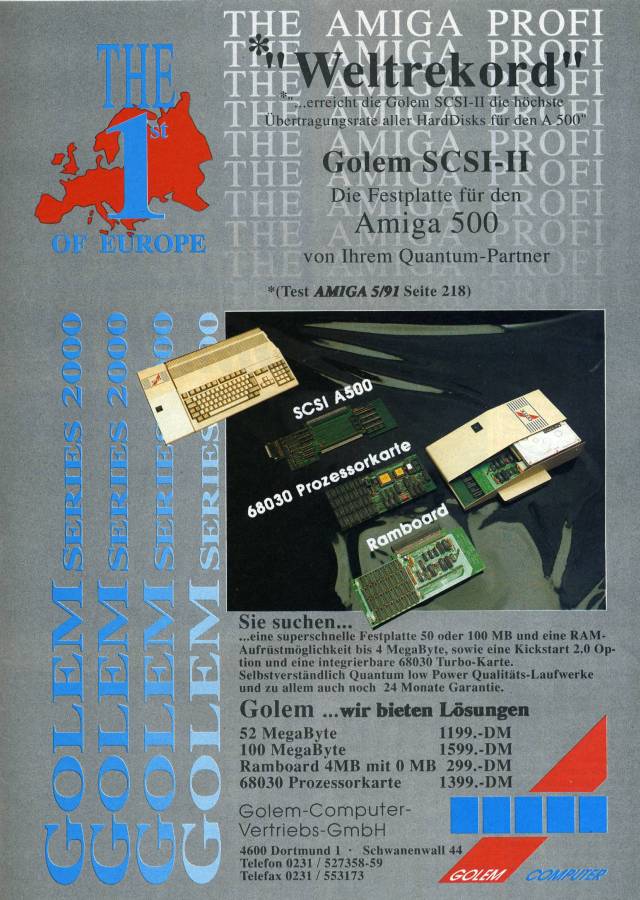 Kupke Golem RAM-Card (A500) - Zeitgenössische Werbung - Datum: 1991-10, Herkunft: DE