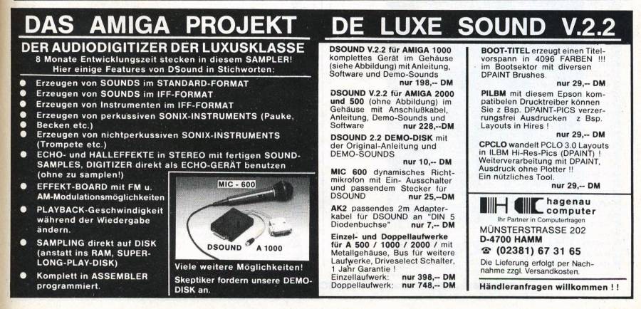 Hagenau Computer Deluxe Sound - Zeitgenössische Werbung - Datum: 1987-10, Herkunft: DE