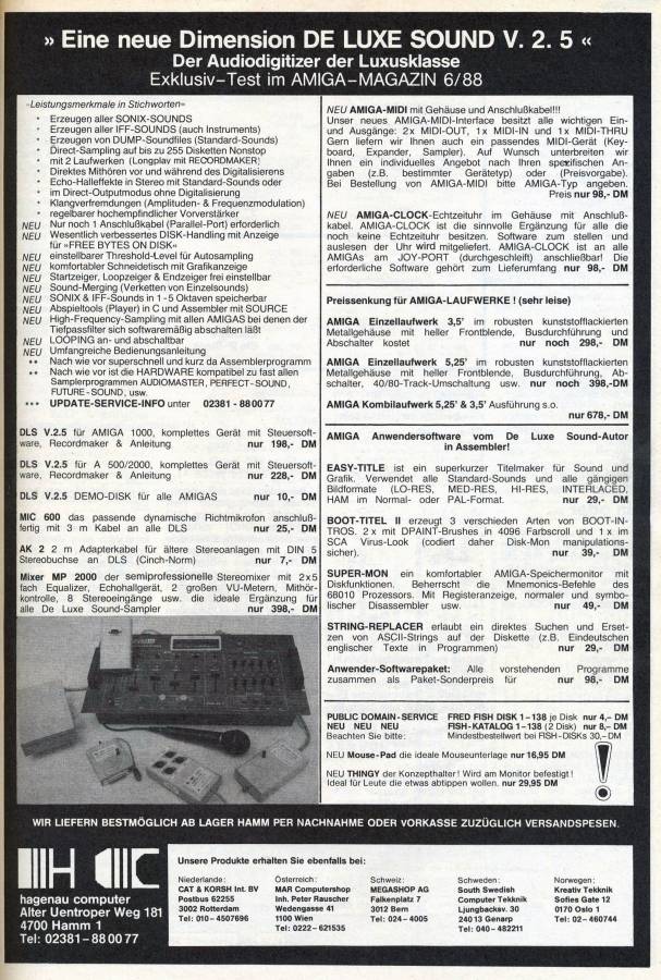 Hagenau Computer Deluxe Sound - Zeitgenössische Werbung - Datum: 1988-06, Herkunft: DE
