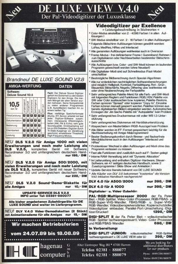 Hagenau Computer Deluxe View - Zeitgenössische Werbung - Datum: 1989-07, Herkunft: DE