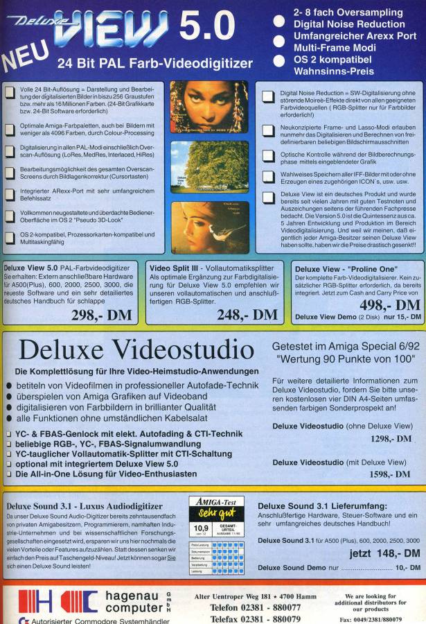 Hagenau Computer Deluxe View - Zeitgenössische Werbung - Datum: 1992-10, Herkunft: DE