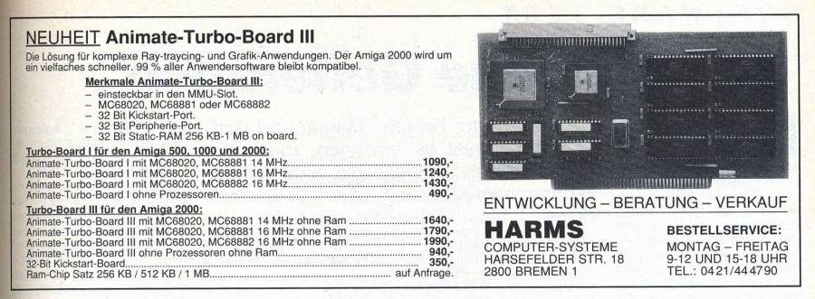 Harms Computertechnik Animate Turbo-Board III - Zeitgenössische Werbung - Datum: 1989-05, Herkunft: DE