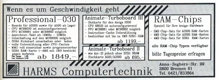 Harms Computertechnik Animate Turbo-Board III - Zeitgenössische Werbung - Datum: 1990-03, Herkunft: DE