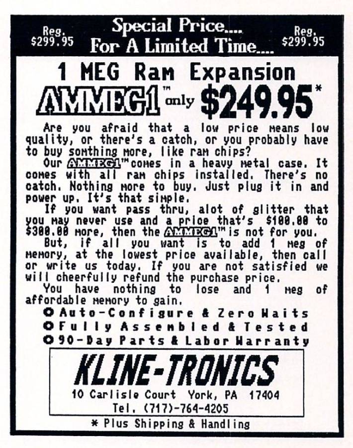Kline-Tronics Ammeg1 - Vintage Ad (Datum: 1988-02, Herkunft: US)