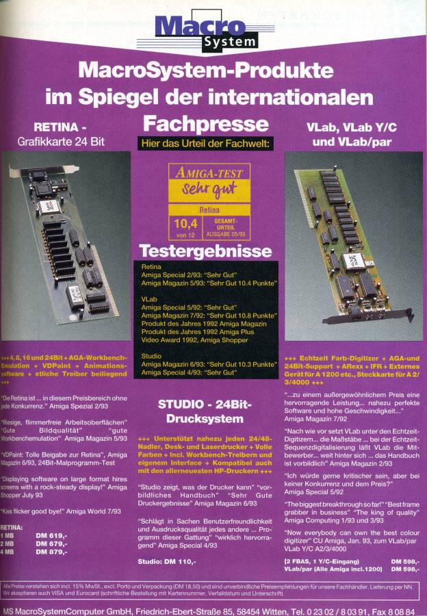 MacroSystem V-Lab Y/C - Zeitgenössische Werbung - Datum: 1993-08, Herkunft: DE