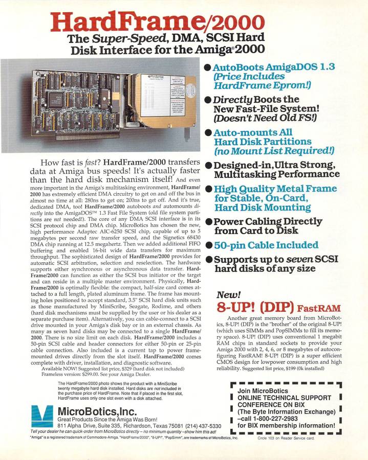 Microbotics HardFrame - Zeitgenössische Werbung - Datum: 1989-03, Herkunft: US