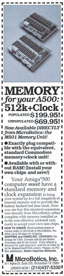 Microbotics M501 - Zeitgenössische Werbung - Datum: 1989-04, Herkunft: US