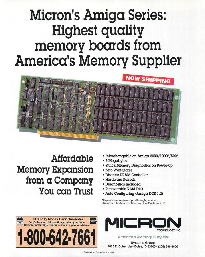 Micron Technology Amiga Memory - Zeitgenössische Werbung - Datum: 1988-01, Herkunft: US