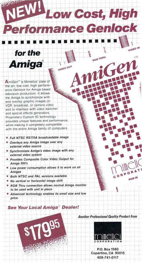 Mimetics AmiGen - Zeitgenössische Werbung - Datum: 1988-03, Herkunft: US