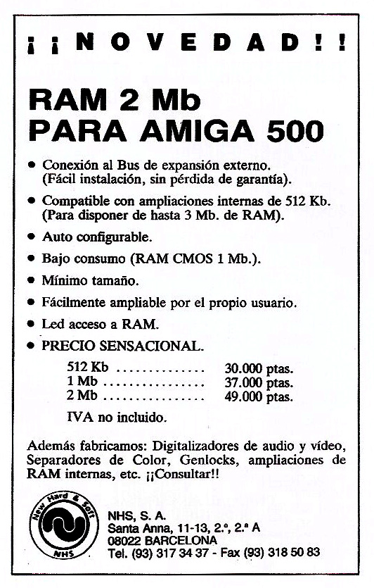 New Hard & Soft 2 MB RAM A500 - Zeitgenössische Werbung - Datum: 1990-02, Herkunft: ES