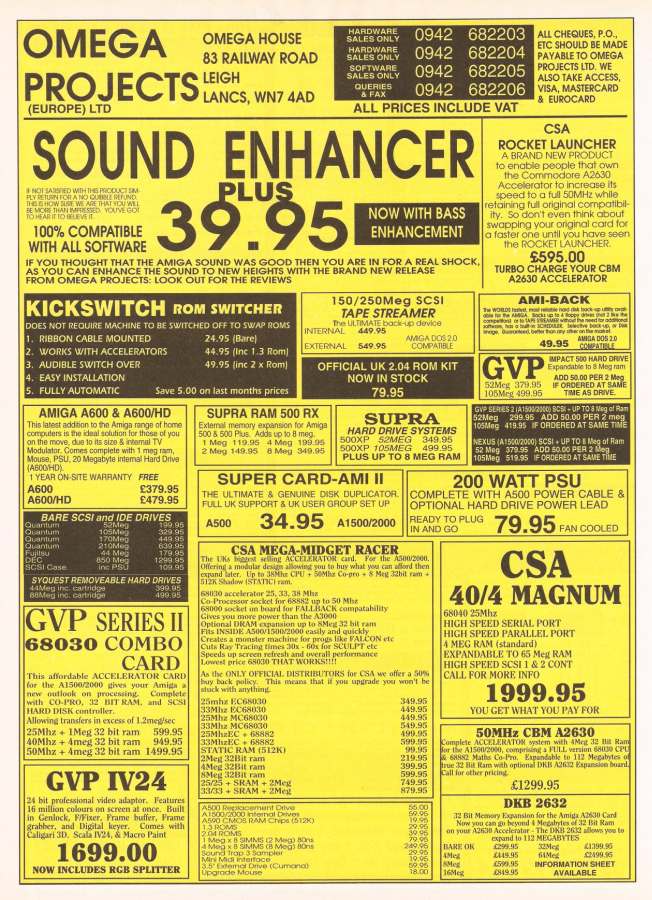 Omega Projects Sound Enhancer - Zeitgenössische Werbung - Datum: 1992-09, Herkunft: GB