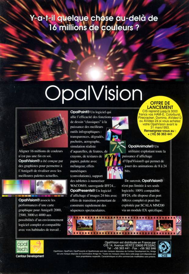 Opal Technologies OpalVision - Zeitgenössische Werbung - Datum: 1993-02, Herkunft: FR