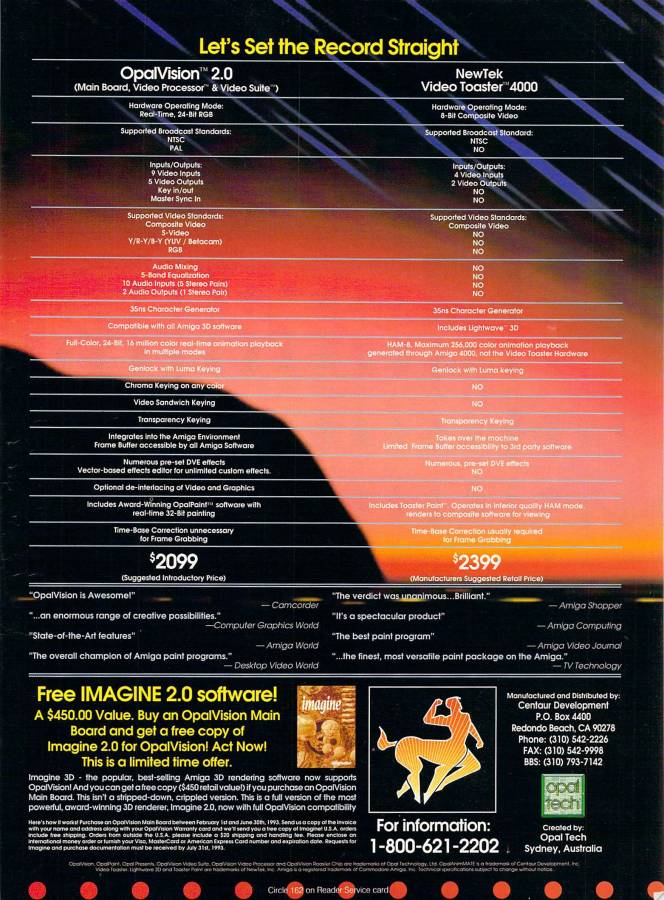 Opal Technologies OpalVision - Zeitgenössische Werbung - Datum: 1993-06, Herkunft: US