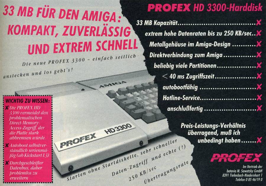 Profex Electronics / Intelligent Memory HD 3300 (HD 500) - Vintage Advert - Date: 1989-10, Origin: DE