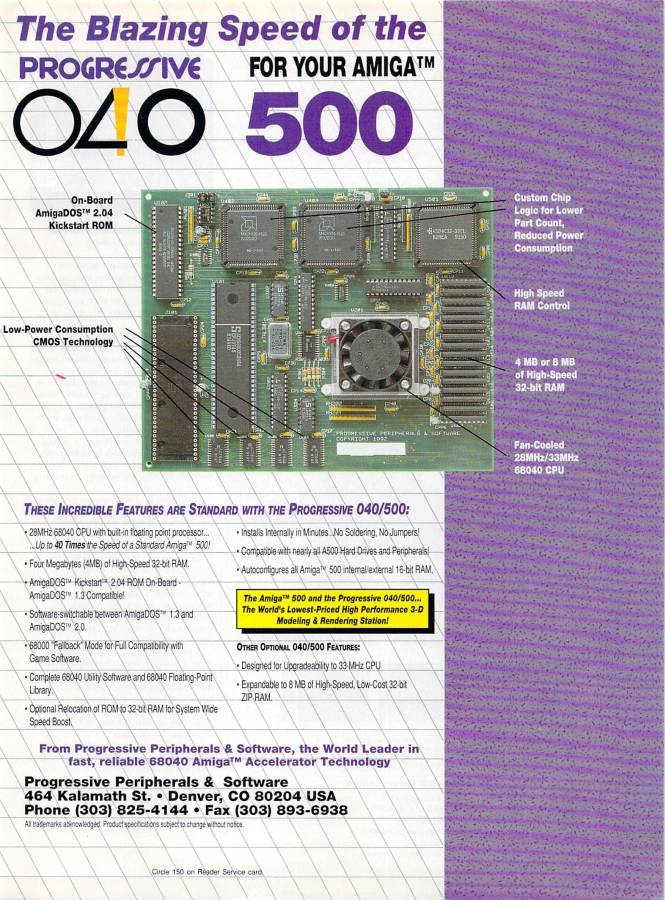 Progressive Peripherals & Software 500/040 - Zeitgenössische Werbung - Datum: 1992-06, Herkunft: US