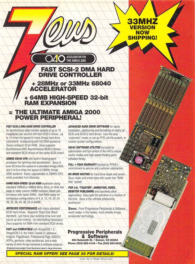 Progressive Peripherals & Software Zeus 040 - Vintage Ad (Datum: 1992-08, Herkunft: US)