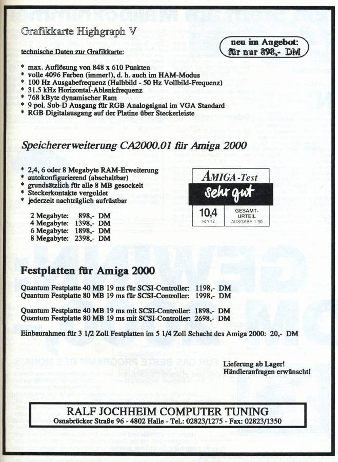 Ralf Jochheim Computer Tuning CA 2000.01 - Vintage Advert - Date: 1990-05, Origin: DE
