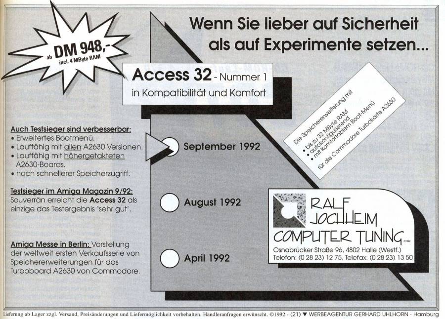 Ralf Jochheim Computer Tuning Access 32 - Zeitgenössische Werbung - Datum: 1992-11, Herkunft: DE