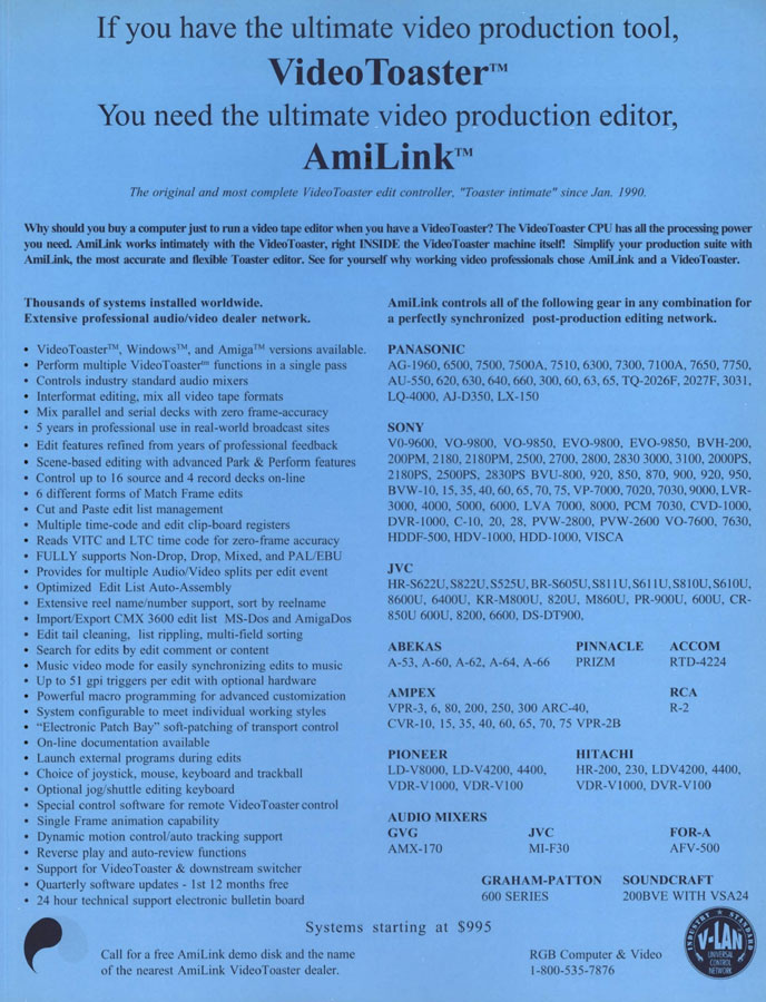 RGB Computer and Video AmiLink - Zeitgenössische Werbung - Datum: 1993-02, Herkunft: US