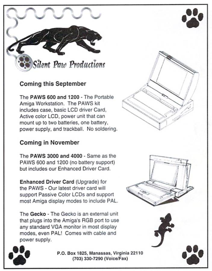 Silent Paw Productions Portable Amiga Workstation (PAWS) - Zeitgenössische Werbung - Datum: 1995-08, Herkunft: US