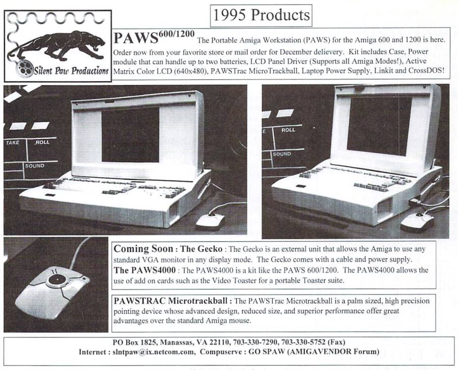 Silent Paw Productions Portable Amiga Workstation (PAWS) - Zeitgenössische Werbung - Datum: 1995-12, Herkunft: US