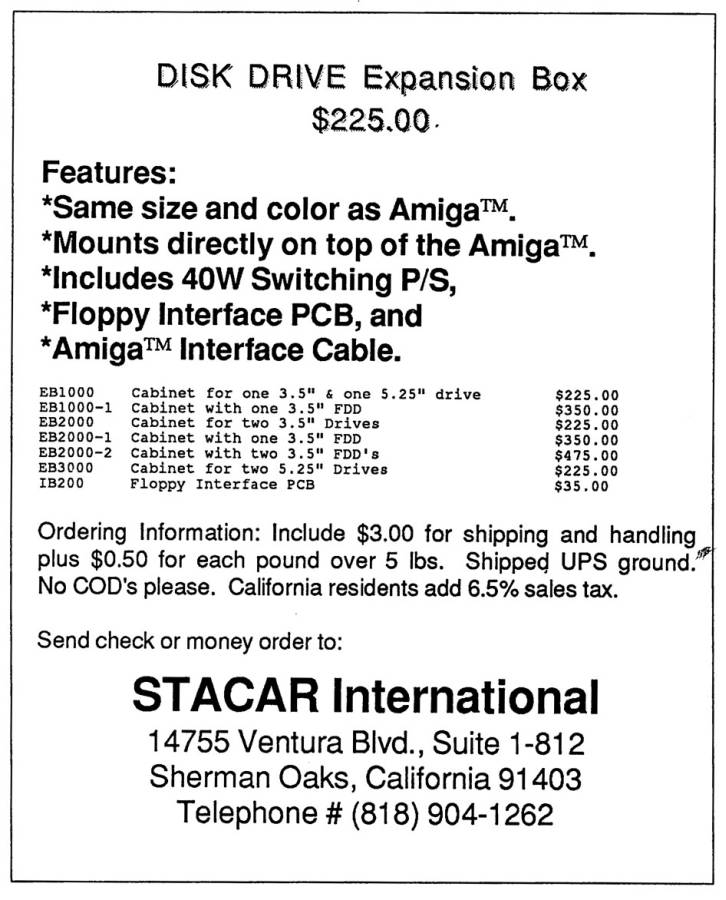 Stacar International Disk Drive Expansion Box - Vintage Ad (Datum: 1986-09, Herkunft: US)