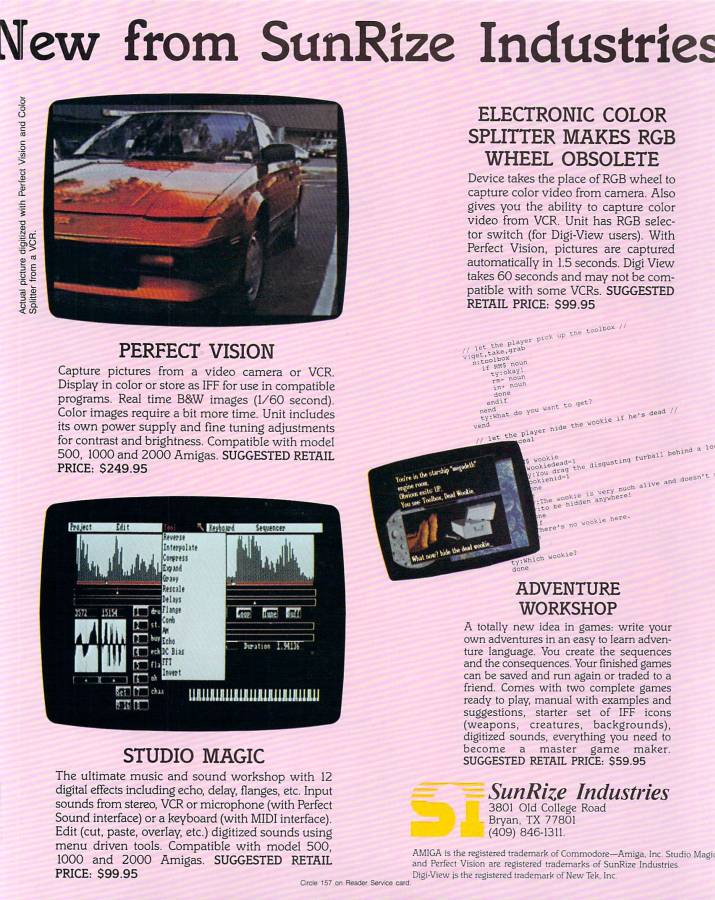 Sunrize Industries Perfect Vision - Zeitgenössische Werbung - Datum: 1988-08, Herkunft: US