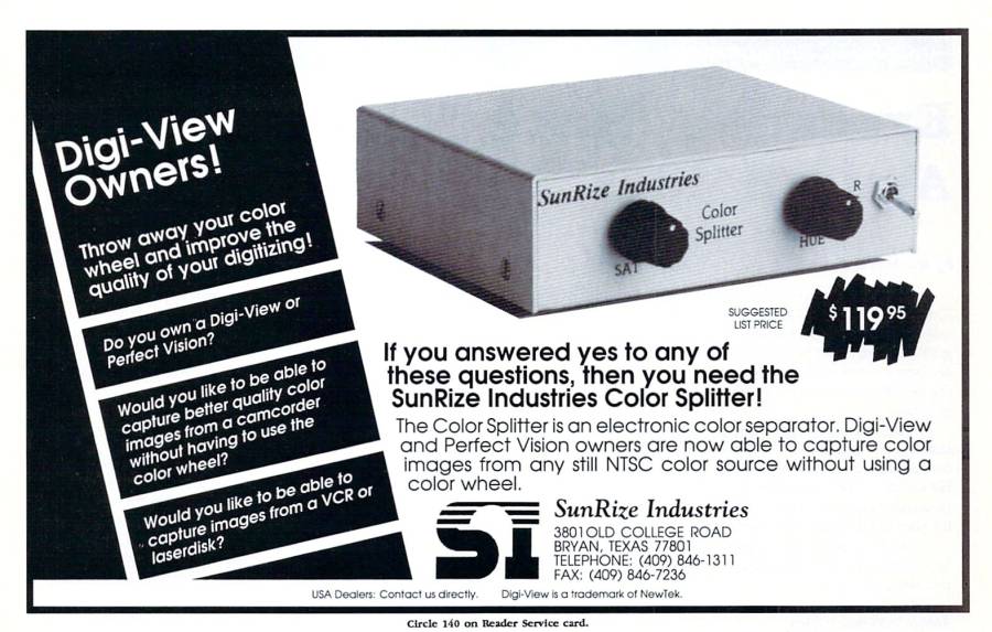 MicroSearch / SunRize Color Splitter - Zeitgenössische Werbung - Datum: 1989-08, Herkunft: US