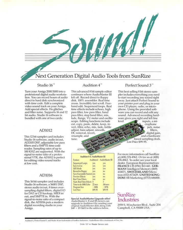 Sunrize Industries Perfect Sound - Zeitgenössische Werbung - Datum: 1991-05, Herkunft: US