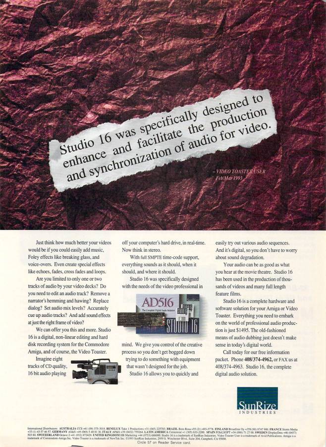 Sunrize Industries AD516 - Zeitgenössische Werbung - Datum: 1993-07, Herkunft: US
