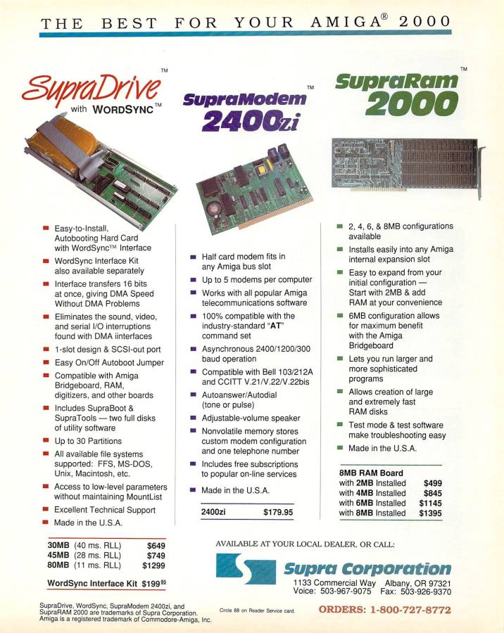 Supra SupraRAM 2000 - Vintage Advert - Date: 1989-11, Origin: US