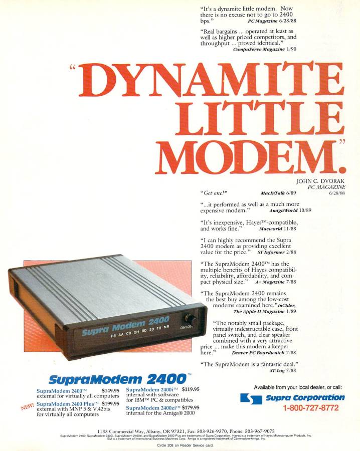Supra SupraModem 2400zi - Zeitgenössische Werbung - Datum: 1990-05, Herkunft: US