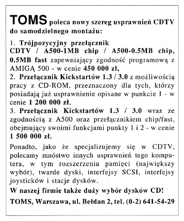 TOMS CDTV SCSI Interface - Zeitgen&ouml;ssische Werbung - Datum: 1994-07, Herkunft: PL
