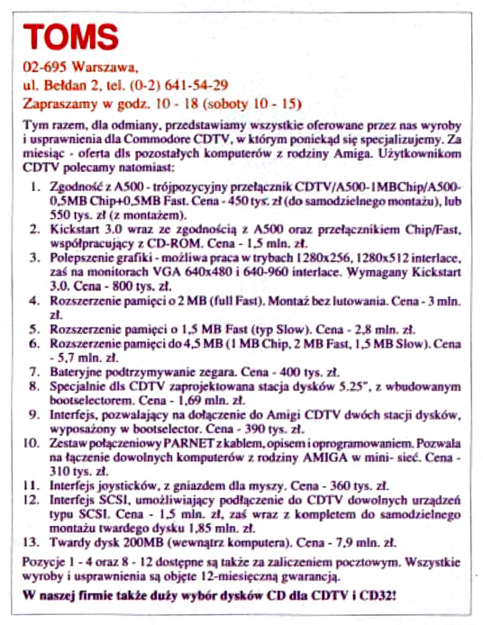 TOMS CDTV SCSI Interface - Zeitgen&ouml;ssische Werbung - Datum: 1994-09, Herkunft: PL