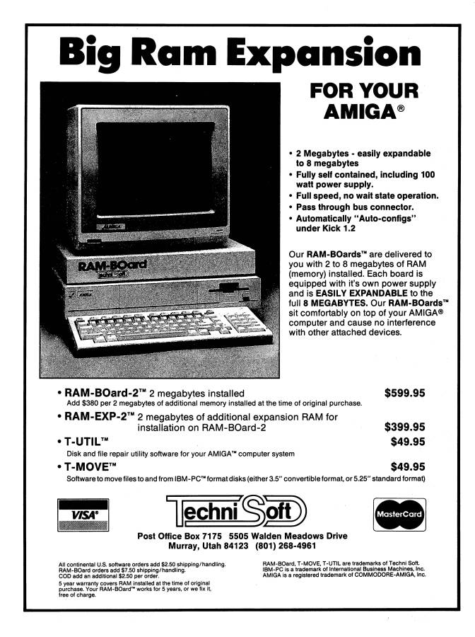Technisoft RAM-BOard - Zeitgenössische Werbung - Datum: 1987-03, Herkunft: US