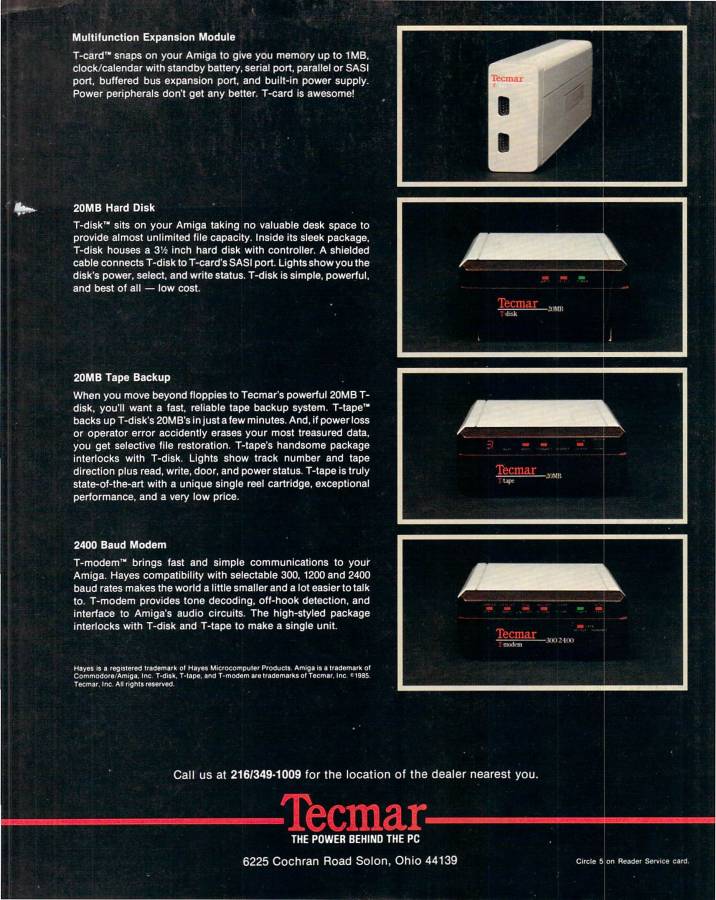 Tecmar T-Card & T-Disk - Vintage Advert - Date: 1985-11, Origin: US