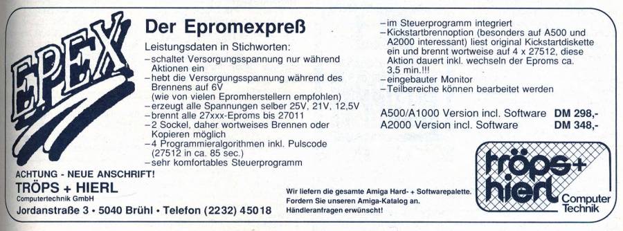 Tröps & Hierl Computertechnik EPEX 2000 - Zeitgenössische Werbung - Datum: 1989-01, Herkunft: DE