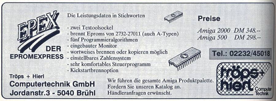 Tröps & Hierl Computertechnik EPEX 2000 - Zeitgenössische Werbung - Datum: 1989-04, Herkunft: DE