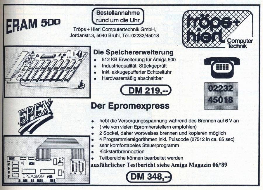 Tröps Computertechnik ERAM 500 - Zeitgenössische Werbung - Datum: 1989-11, Herkunft: DE
