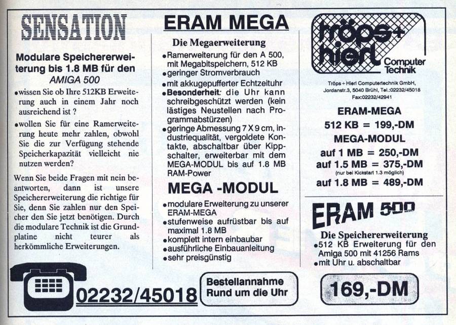 Tröps & Hierl Computertechnik ERAM Mega - Zeitgenössische Werbung - Datum: 1990-01, Herkunft: DE