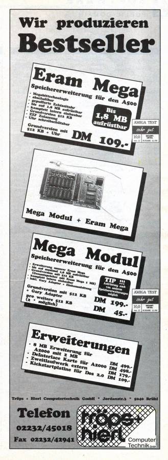 Tröps & Hierl Computertechnik ERAM Mega - Vintage Ad (Datum: 1991-07, Herkunft: DE)