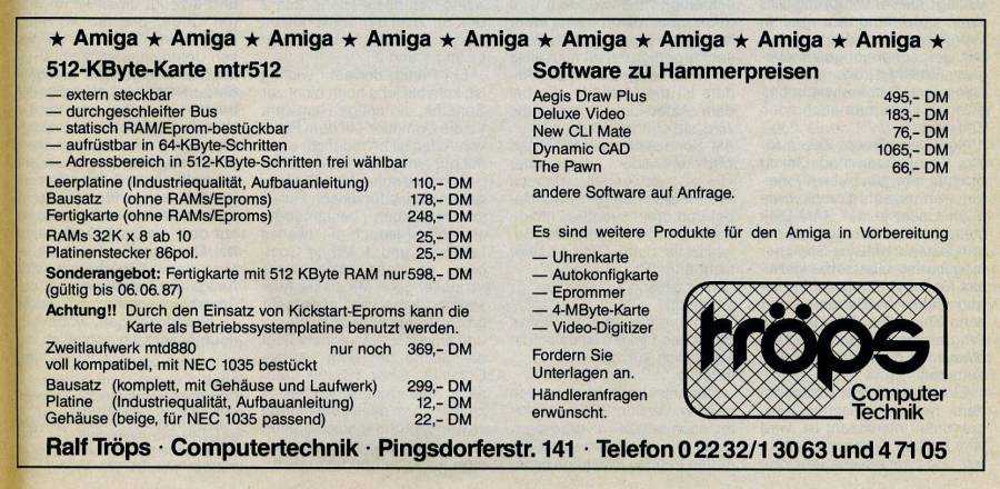 Tröps Computertechnik MTR 512 - Zeitgenössische Werbung - Datum: 1987-06, Herkunft: DE