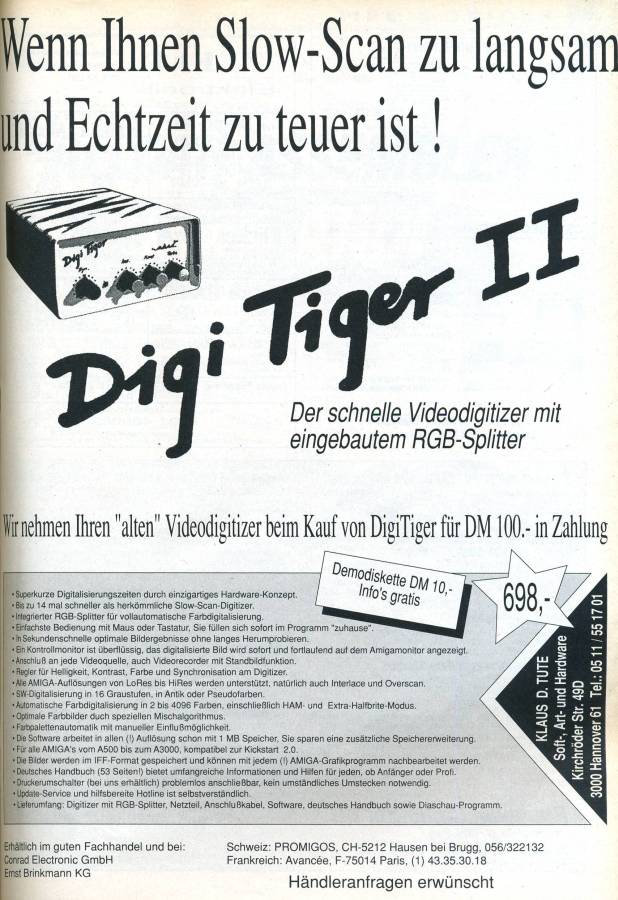 Klaus D. Tute Digi Tiger II - Zeitgenössische Werbung - Datum: 1992-01, Herkunft: DE