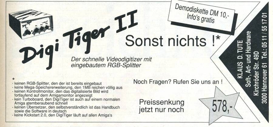 Klaus D. Tute Digi Tiger II - Vintage Ad (Datum: 1992-04, Herkunft: DE)