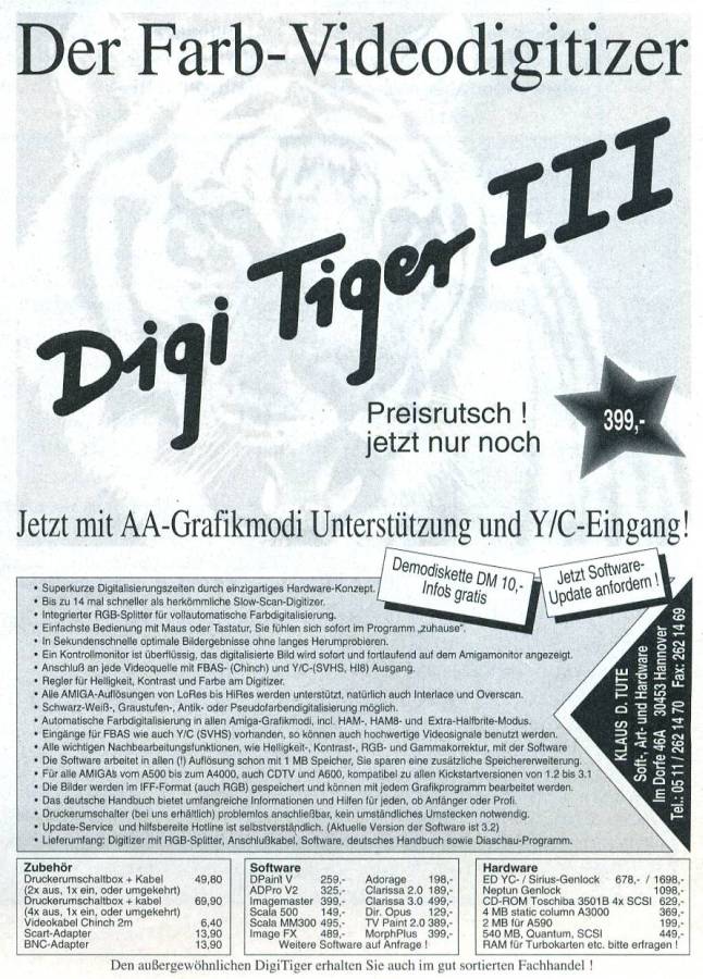 Klaus D. Tute Digi Tiger III - Zeitgenössische Werbung - Datum: 1995-11, Herkunft: DE