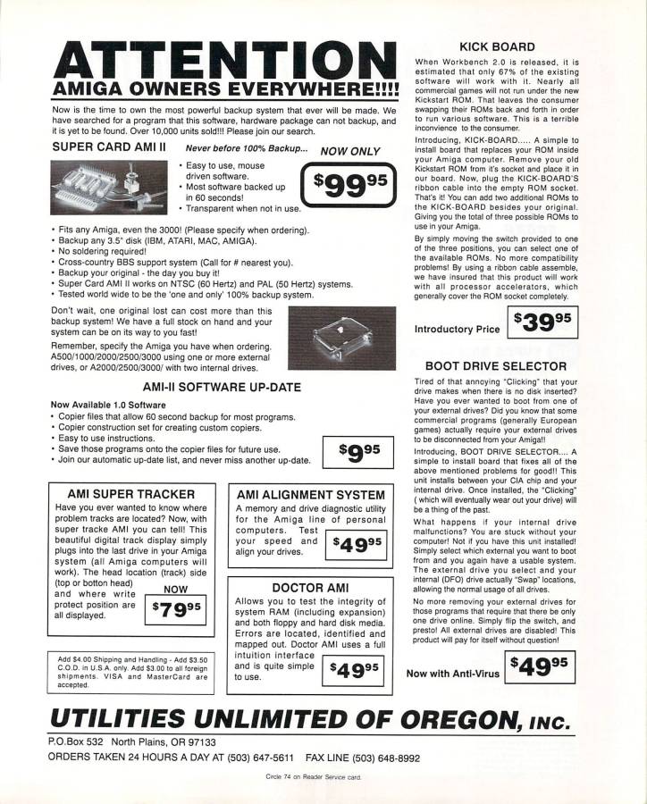 Utilities Unlimited Super-Card Ami II - Vintage Advert - Date: 1990-12, Origin: US