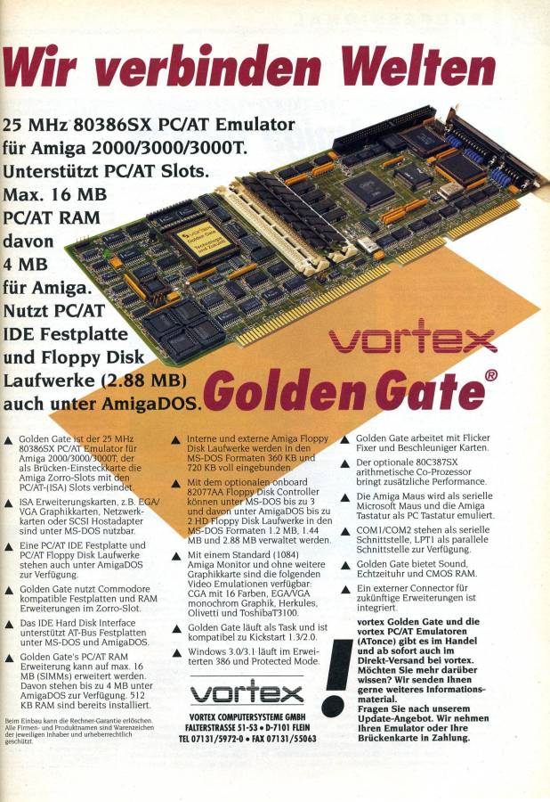 Vortex Golden Gate 386SX & 486SLC & 486SLC2 - Zeitgenössische Werbung - Datum: 1992-10, Herkunft: DE