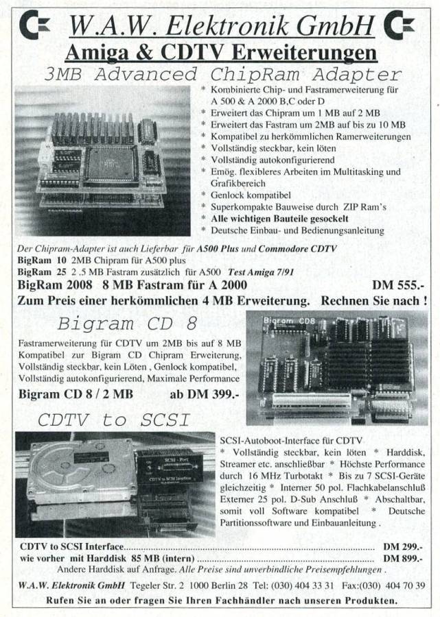 W.A.W. Elektronik CDTV to SCSI Interface - Vintage Ad (Datum: 1993-06, Herkunft: DE)