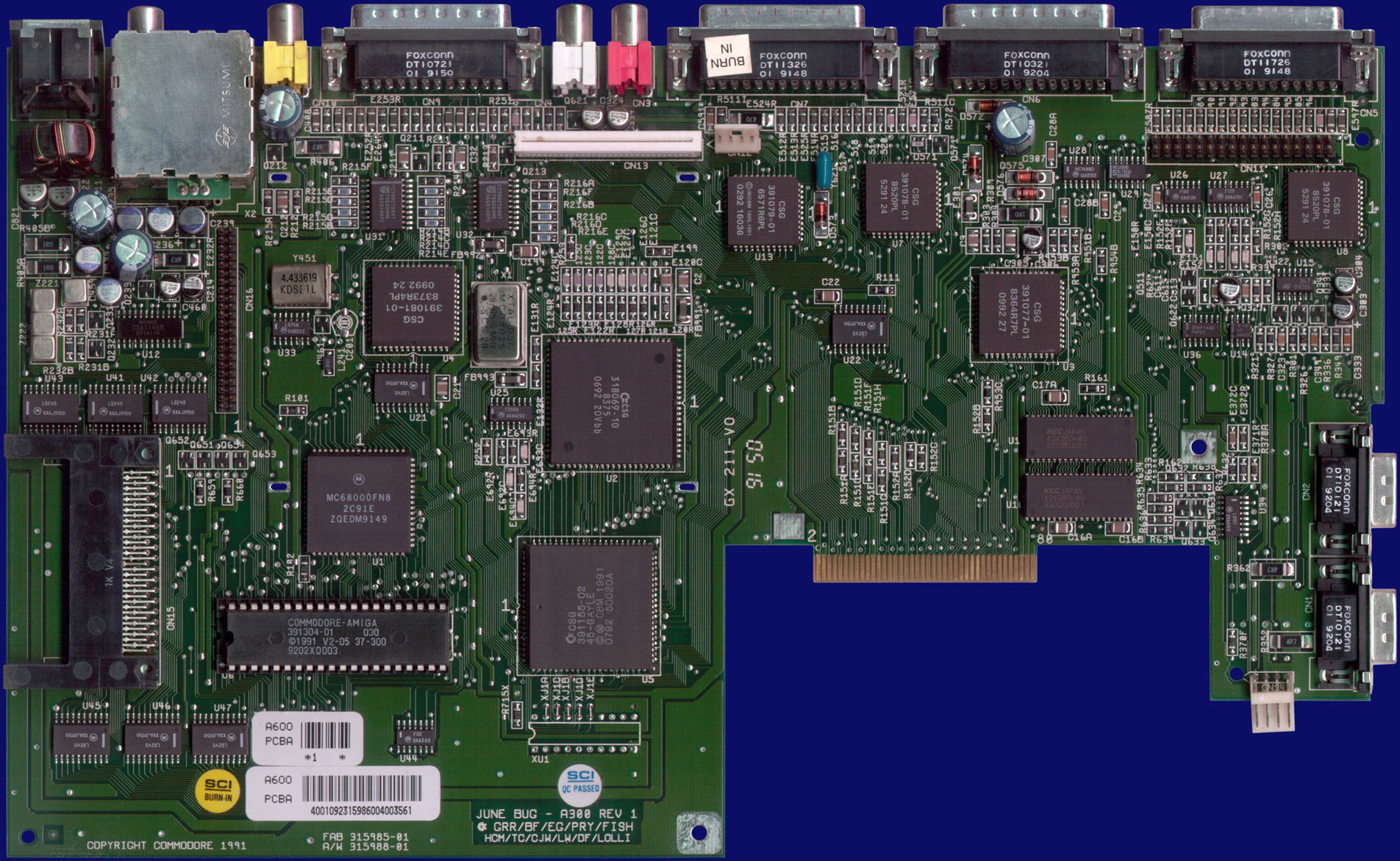 Commodore Amiga 600 - Hauptplatine Rev. 1, Vorderseite